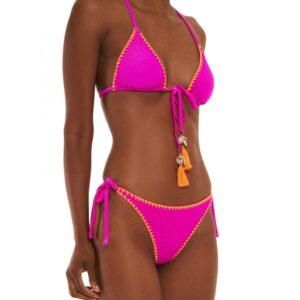 Bikini triangolo olimpionico con coppe estraibili e brasiliana allacciata 669-Fuxia Fluo-02